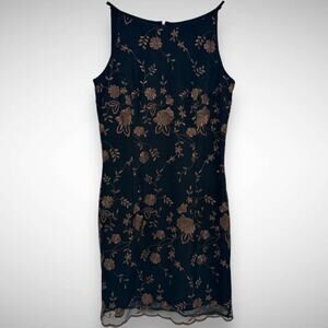 Jessica McClintock Y2K‎ 90s Floral Embroidered Sparkle High Neck Mini Dress 6